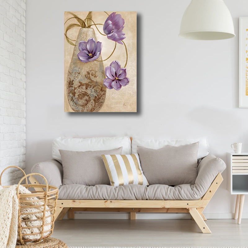 Paintings Vase and Flower Wall Decor Modern Canvas Textured Art Print in Light Color Purple Clearhalo 'Art Gallery' 'Canvas Art' 'Contemporary Art Gallery' 'Modern' Arts' 1809181
