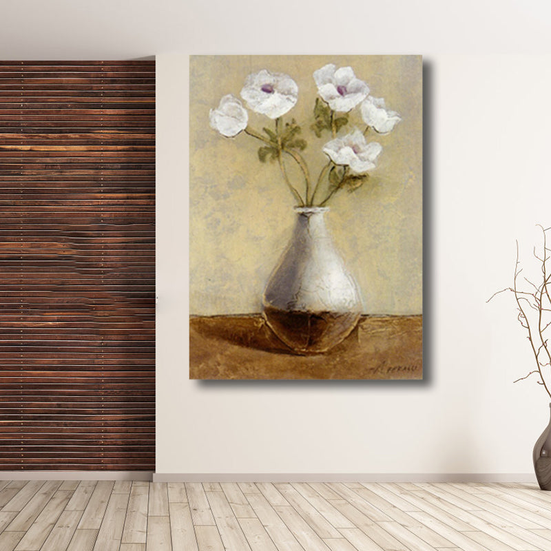 Soft Color Flower Canvas Print Paintings Contemporary Textured Wall Decor for Bedroom White Clearhalo 'Art Gallery' 'Canvas Art' 'Contemporary Art Gallery' 'Modern' Arts' 1809201