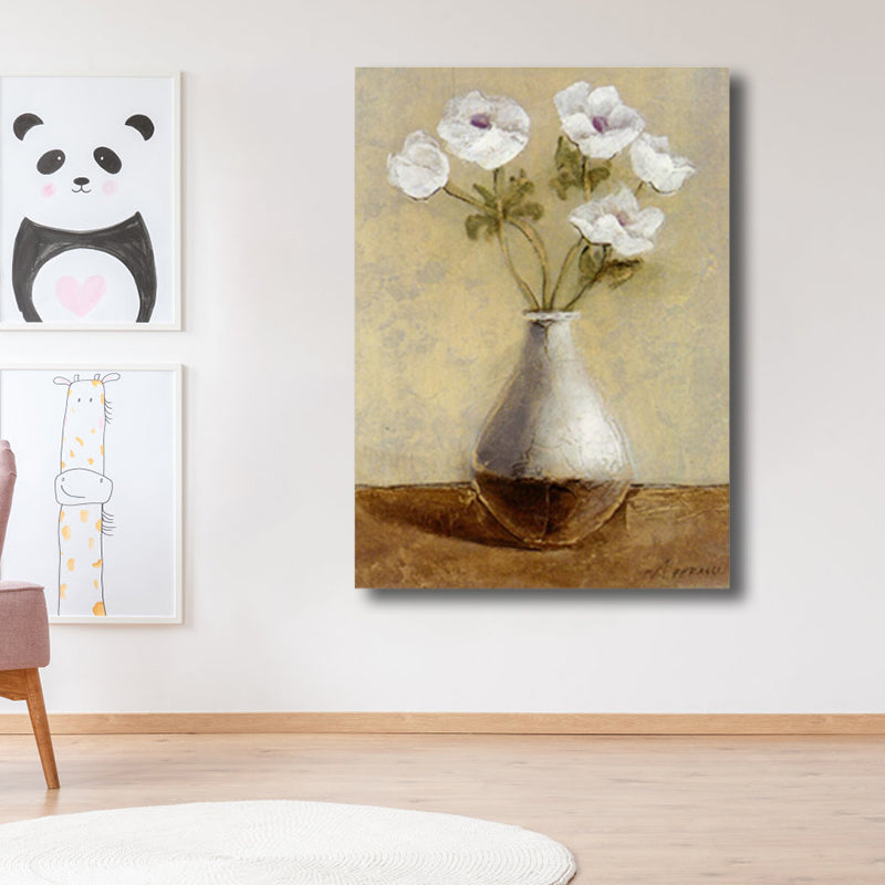 Soft Color Flower Canvas Print Paintings Contemporary Textured Wall Decor for Bedroom Clearhalo 'Art Gallery' 'Canvas Art' 'Contemporary Art Gallery' 'Modern' Arts' 1809202