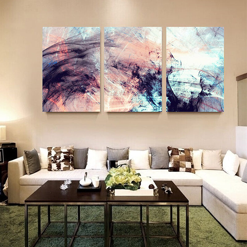 Abstract Expressionism Hand Printed Canvas Pastel Color Multi-Piece Painting for Living Room - Pink - Clearhalo - 'Arts' - 'Canvas Art' - 1809231
