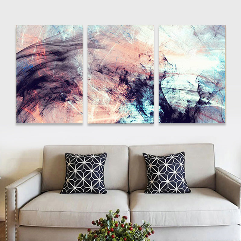 Abstract Expressionism Hand Printed Canvas Pastel Color Multi-Piece Painting for Living Room - Clearhalo - 'Arts' - 'Canvas Art' - 1809232