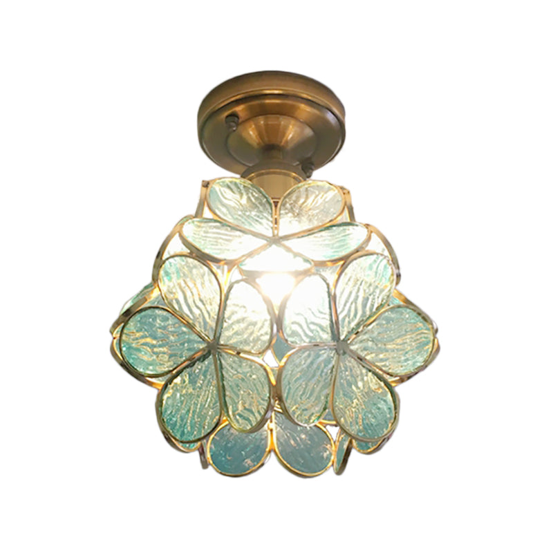 1 Light Pink/Blue/Green/Clear Floral Ceiling Light Fixture Retro Style Stained Glass Flushmount Light for Hallway Clearhalo 'Ceiling Lights' 'Close To Ceiling Lights' 'Close to ceiling' 'Glass shade' 'Glass' 'Semi-flushmount' 'Tiffany close to ceiling' 'Tiffany' Lighting' 180924
