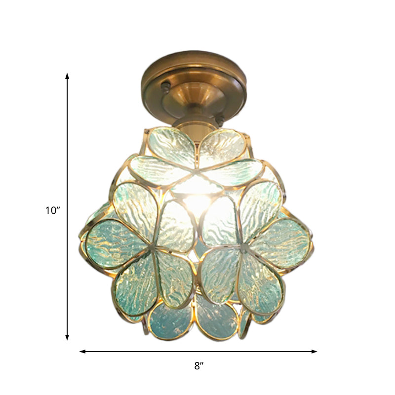 1 Light Pink/Blue/Green/Clear Floral Ceiling Light Fixture Retro Style Stained Glass Flushmount Light for Hallway Clearhalo 'Ceiling Lights' 'Close To Ceiling Lights' 'Close to ceiling' 'Glass shade' 'Glass' 'Semi-flushmount' 'Tiffany close to ceiling' 'Tiffany' Lighting' 180925