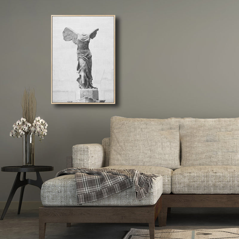 Plaster Sculpture Winged Victory Art Print Modern Canvas Made Wall Decor in Grey Clearhalo 'Art Gallery' 'Canvas Art' 'Contemporary Art Gallery' 'Modern' Arts' 1809312