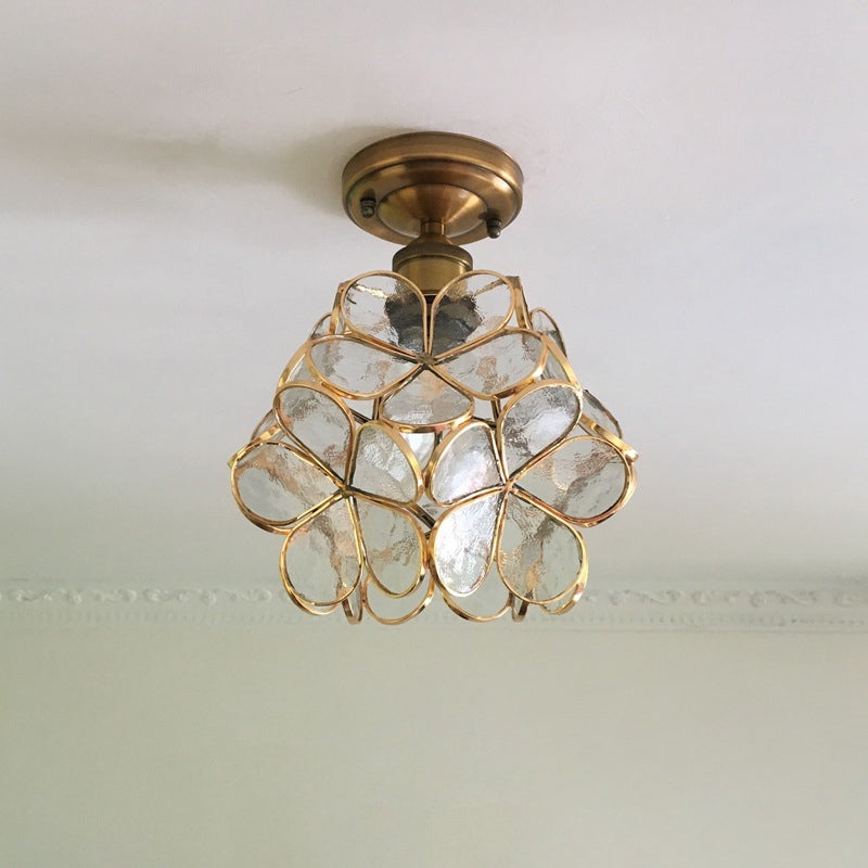 1 Light Pink/Blue/Green/Clear Floral Ceiling Light Fixture Retro Style Stained Glass Flushmount Light for Hallway Clearhalo 'Ceiling Lights' 'Close To Ceiling Lights' 'Close to ceiling' 'Glass shade' 'Glass' 'Semi-flushmount' 'Tiffany close to ceiling' 'Tiffany' Lighting' 180933
