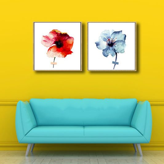 Pastel Color Floral Design Painting Textured Modern Dining Room Canvas Wall Art, Set of 2 Red Clearhalo 'Art Gallery' 'Canvas Art' 'Contemporary Art Gallery' 'Modern' Arts' 1809330