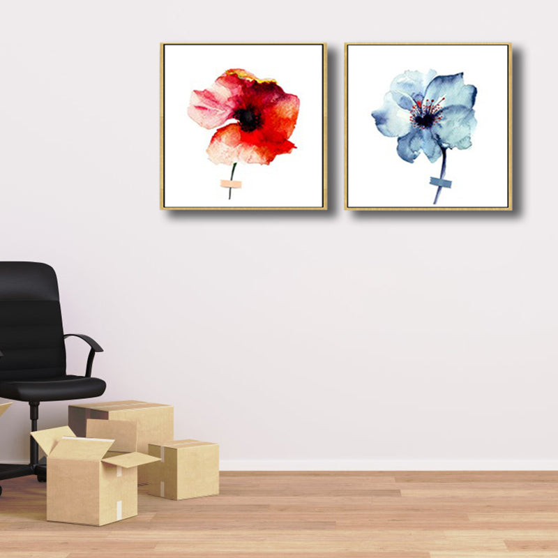 Pastel Color Floral Design Painting Textured Modern Dining Room Canvas Wall Art, Set of 2 Clearhalo 'Art Gallery' 'Canvas Art' 'Contemporary Art Gallery' 'Modern' Arts' 1809331