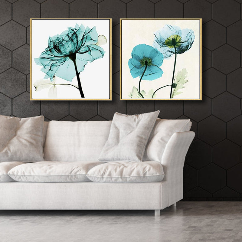 Pastel Color Floral Design Painting Textured Modern Dining Room Canvas Wall Art, Set of 2 Blue Clearhalo 'Art Gallery' 'Canvas Art' 'Contemporary Art Gallery' 'Modern' Arts' 1809338