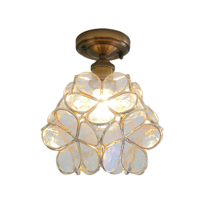 1 Light Pink/Blue/Green/Clear Floral Ceiling Light Fixture Retro Style Stained Glass Flushmount Light for Hallway Clearhalo 'Ceiling Lights' 'Close To Ceiling Lights' 'Close to ceiling' 'Glass shade' 'Glass' 'Semi-flushmount' 'Tiffany close to ceiling' 'Tiffany' Lighting' 180934