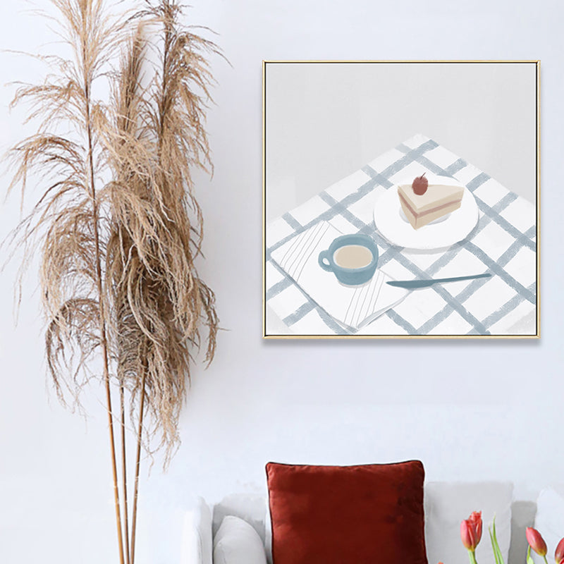 Blue Cake and Drink Wall Decor Foods Nordic Stylish Textured Canvas Wall Art for Playroom Blue Clearhalo 'Arts' 'Canvas Art' 1809353