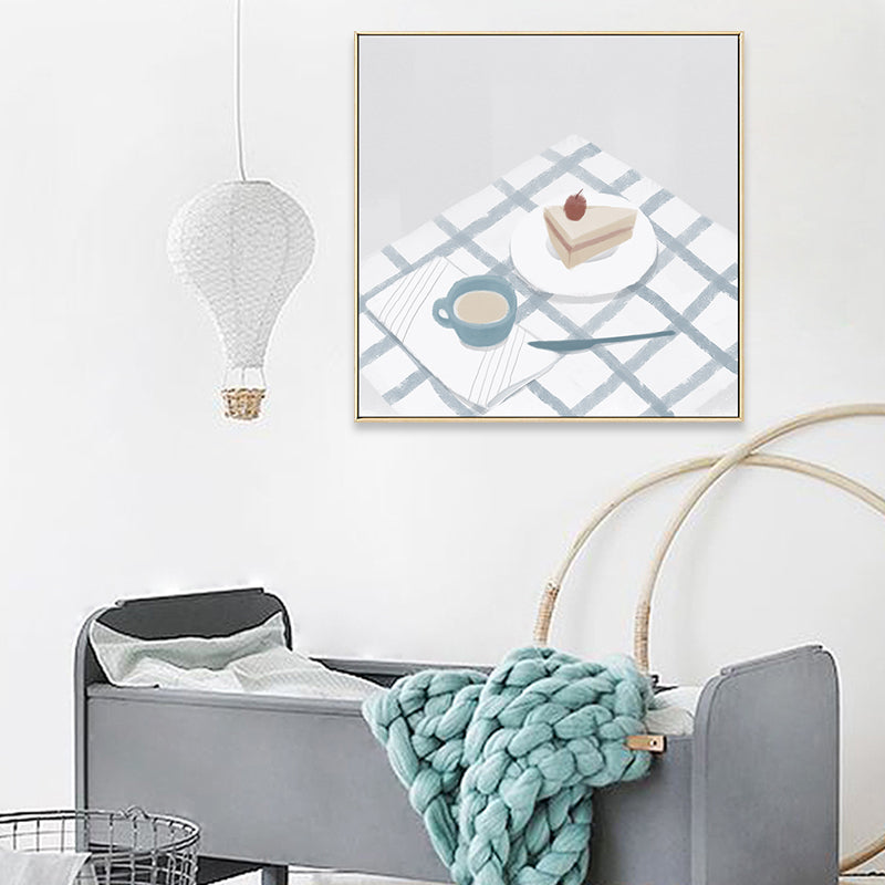 Blue Cake and Drink Wall Decor Foods Nordic Stylish Textured Canvas Wall Art for Playroom - Clearhalo - 'Arts' - 'Canvas Art' - 1809354