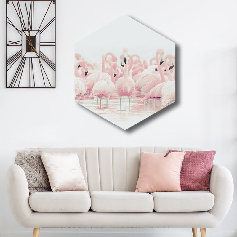 Flamingo Canvas Print House Interior Photography Tropical Animal Wall Art in Pink, Textured Clearhalo 'Art Gallery' 'Canvas Art' 'Coastal Art Gallery' 'Tropical' Arts' 1809454