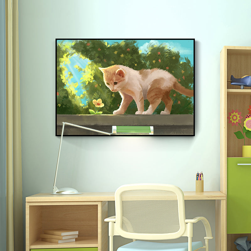 Textured Pastel Color Wrapped Canvas Children's Art Style Animal Pattern Painting Turquoise Clearhalo 'Art Gallery' 'Canvas Art' 'Kids' Arts' 1809511