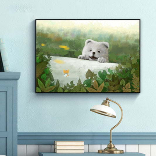 Textured Pastel Color Wrapped Canvas Children's Art Style Animal Pattern Painting Gloss White Clearhalo 'Art Gallery' 'Canvas Art' 'Kids' Arts' 1809523