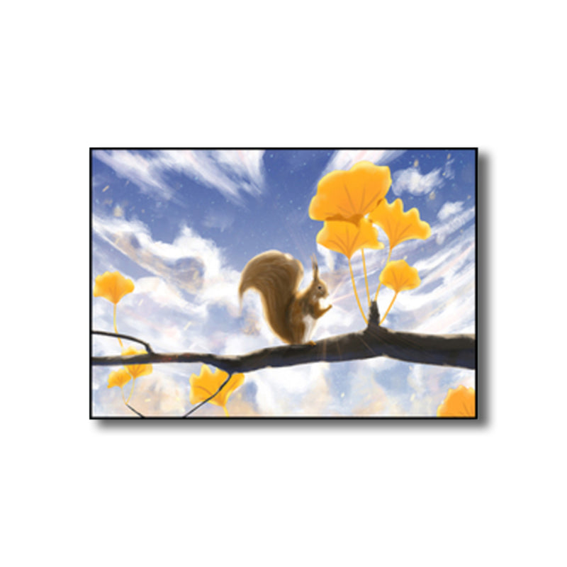 Textured Pastel Color Wrapped Canvas Children's Art Style Animal Pattern Painting Clearhalo 'Art Gallery' 'Canvas Art' 'Kids' Arts' 1809534