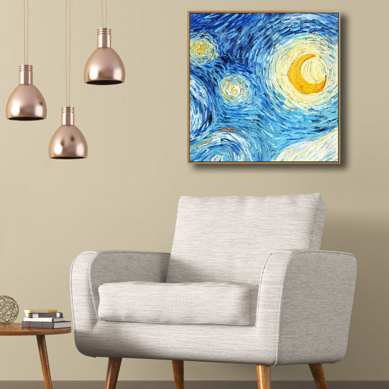 Van Gogh Starry Sky Canvas Art Kids Style Textured Painting Wall Decor for Living Room Light Blue Clearhalo 'Art Gallery' 'Canvas Art' 'Kids' Arts' 1809565