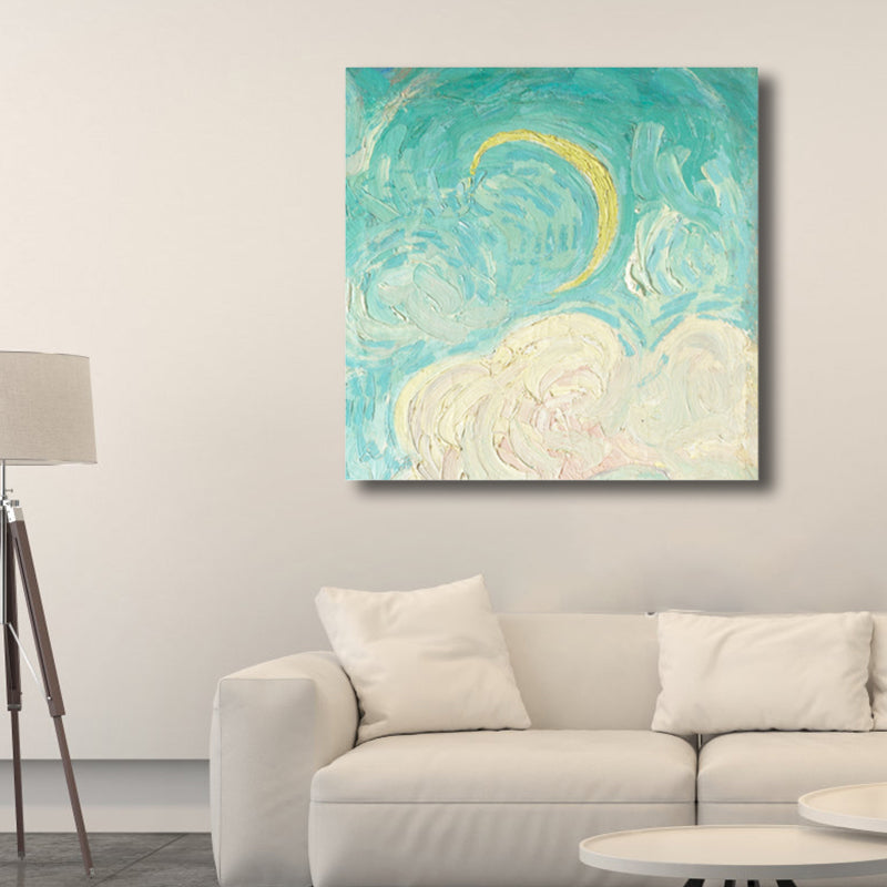 Van Gogh Starry Sky Canvas Art Kids Style Textured Painting Wall Decor for Living Room Light Green Clearhalo 'Art Gallery' 'Canvas Art' 'Kids' Arts' 1809572