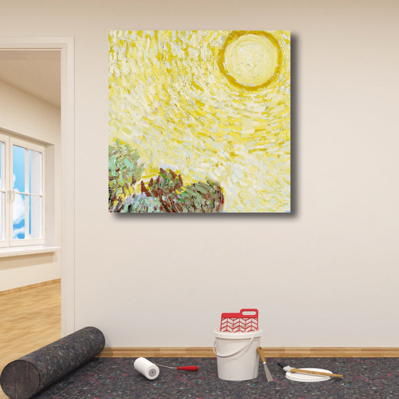Van Gogh Starry Sky Canvas Art Kids Style Textured Painting Wall Decor for Living Room Yellow Clearhalo 'Art Gallery' 'Canvas Art' 'Kids' Arts' 1809584