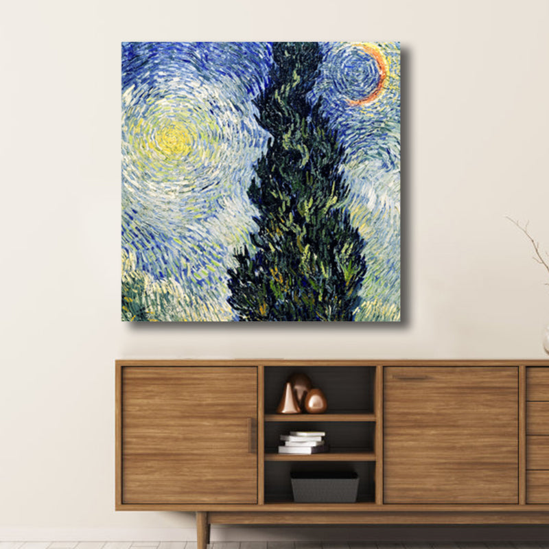 Van Gogh Starry Sky Canvas Art Kids Style Textured Painting Wall Decor for Living Room Black Clearhalo 'Art Gallery' 'Canvas Art' 'Kids' Arts' 1809588