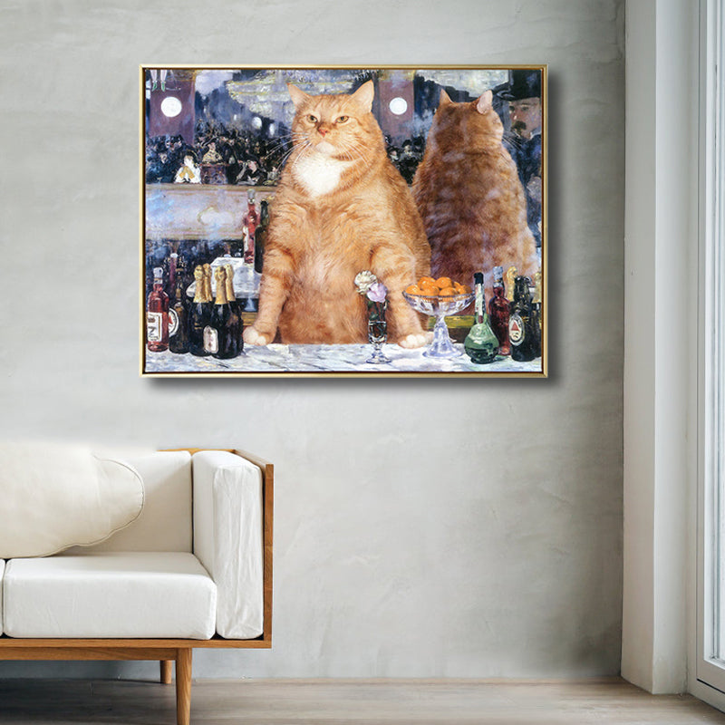 Illustration Chubby Cat Wall Art Print Soft Color Modern Wall Decor for Dining Room Clearhalo 'Arts' 'Canvas Art' 1809627