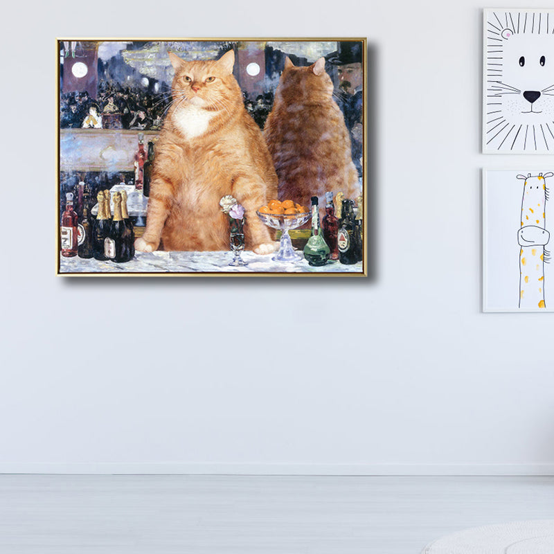 Illustration Chubby Cat Wall Art Print Soft Color Modern Wall Decor for Dining Room Clearhalo 'Arts' 'Canvas Art' 1809628