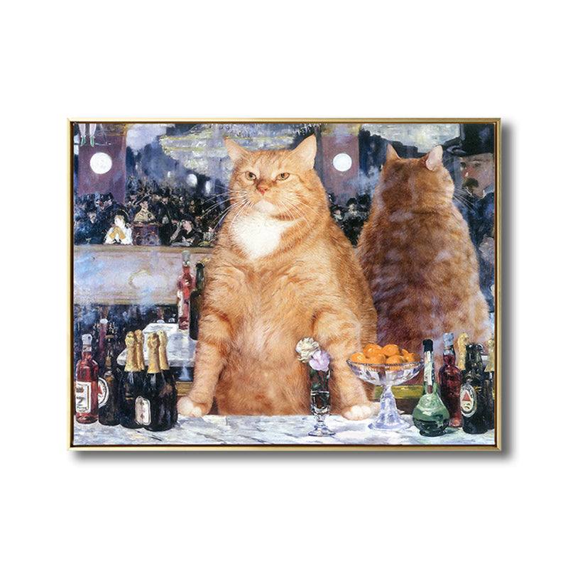 Illustration Chubby Cat Wall Art Print Soft Color Modern Wall Decor for Dining Room Clearhalo 'Arts' 'Canvas Art' 1809629
