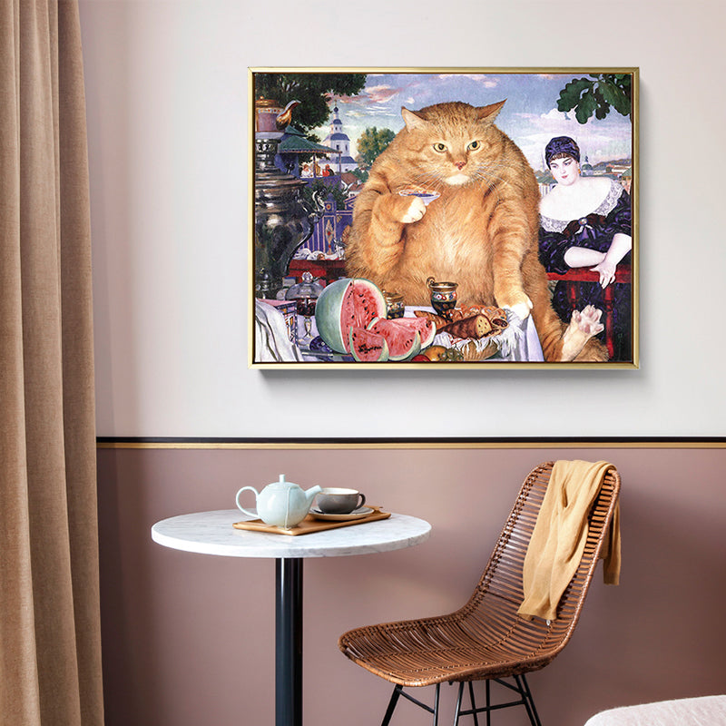 Illustration Chubby Cat Wall Art Print Soft Color Modern Wall Decor for Dining Room Brown Clearhalo 'Arts' 'Canvas Art' 1809633