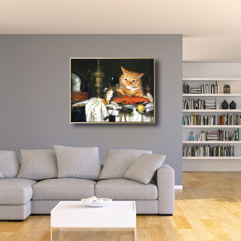 Illustration Chubby Cat Wall Art Print Soft Color Modern Wall Decor for Dining Room Black Clearhalo 'Arts' 'Canvas Art' 1809637