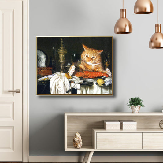Illustration Chubby Cat Wall Art Print Soft Color Modern Wall Decor for Dining Room Clearhalo 'Arts' 'Canvas Art' 1809638