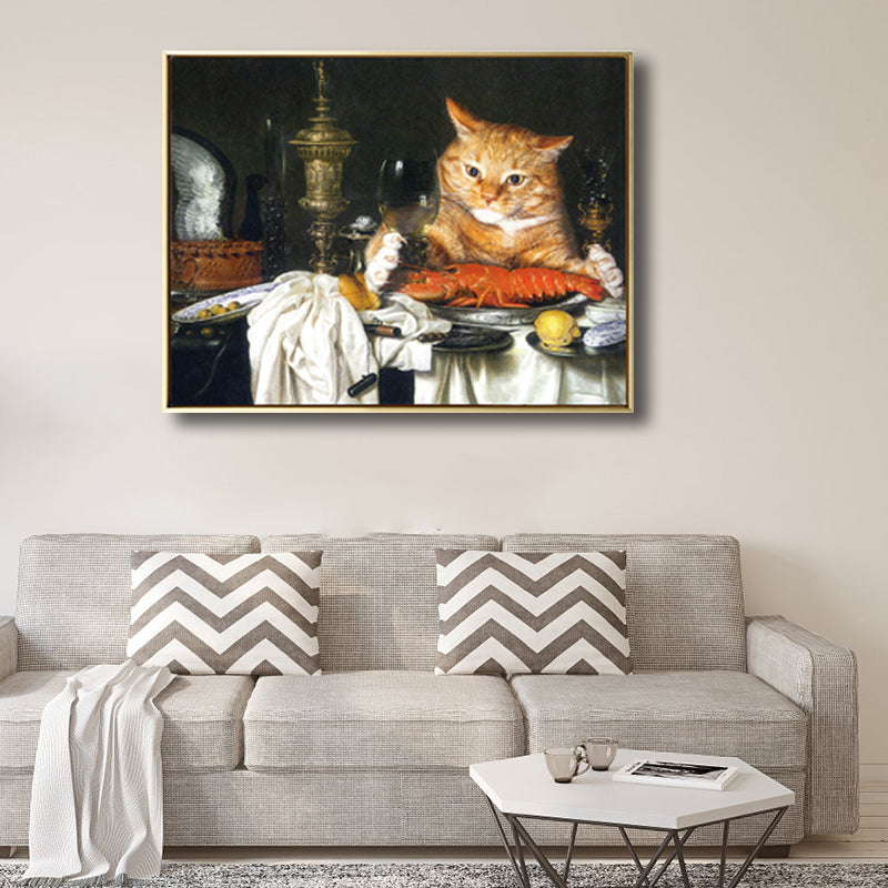 Illustration Chubby Cat Wall Art Print Soft Color Modern Wall Decor for Dining Room Clearhalo 'Arts' 'Canvas Art' 1809639