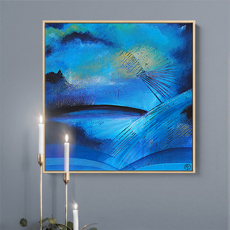Dark Night Lake Scene Painting Abstract Traditional Textured Canvas Art for Home Blue Clearhalo 'Art Gallery' 'Canvas Art' 'Traditional' Arts' 1809655