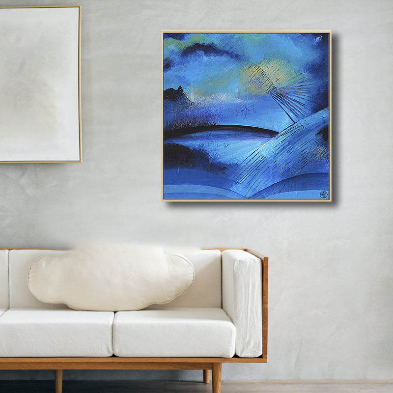 Dark Night Lake Scene Painting Abstract Traditional Textured Canvas Art for Home Clearhalo 'Art Gallery' 'Canvas Art' 'Traditional' Arts' 1809656