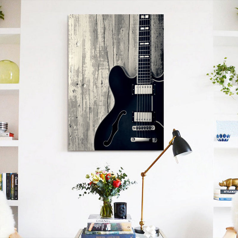 Photo Guitar Canvas Print Modernist Nostalgic Musical Instrument Wall Art in Black Clearhalo 'Art Gallery' 'Canvas Art' 'Contemporary Art Gallery' 'Modern' Arts' 1809734