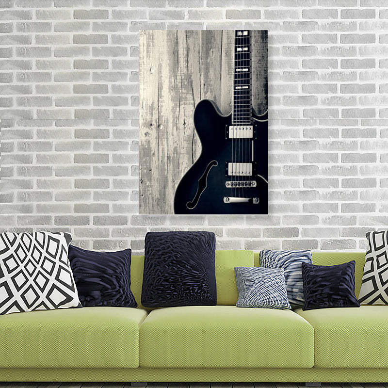 Photo Guitar Canvas Print Modernist Nostalgic Musical Instrument Wall Art in Black Clearhalo 'Art Gallery' 'Canvas Art' 'Contemporary Art Gallery' 'Modern' Arts' 1809735
