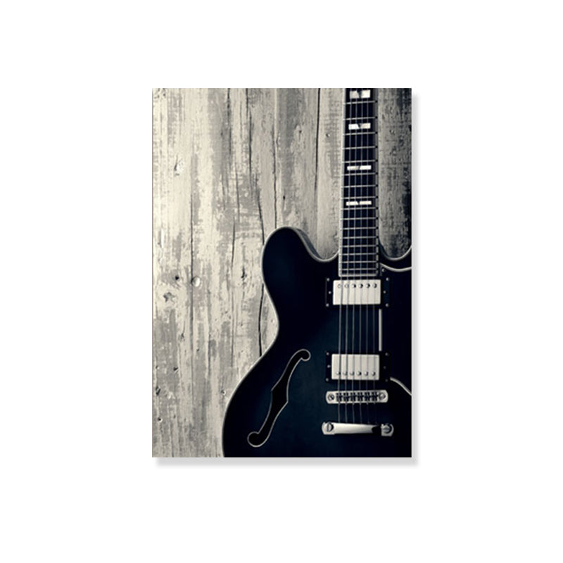 Photo Guitar Canvas Print Modernist Nostalgic Musical Instrument Wall Art in Black Clearhalo 'Art Gallery' 'Canvas Art' 'Contemporary Art Gallery' 'Modern' Arts' 1809736