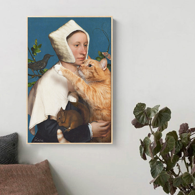 Nun e gatto Wall Art Print di tela contemporanea marrone per sala da pranzo, dimensioni multiple