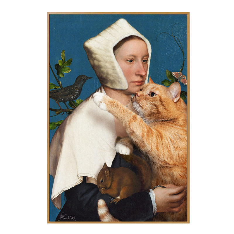 Nun and Cat Wall Art Brown Contemporary Canvas Print for Dining Room、複数のサイズ