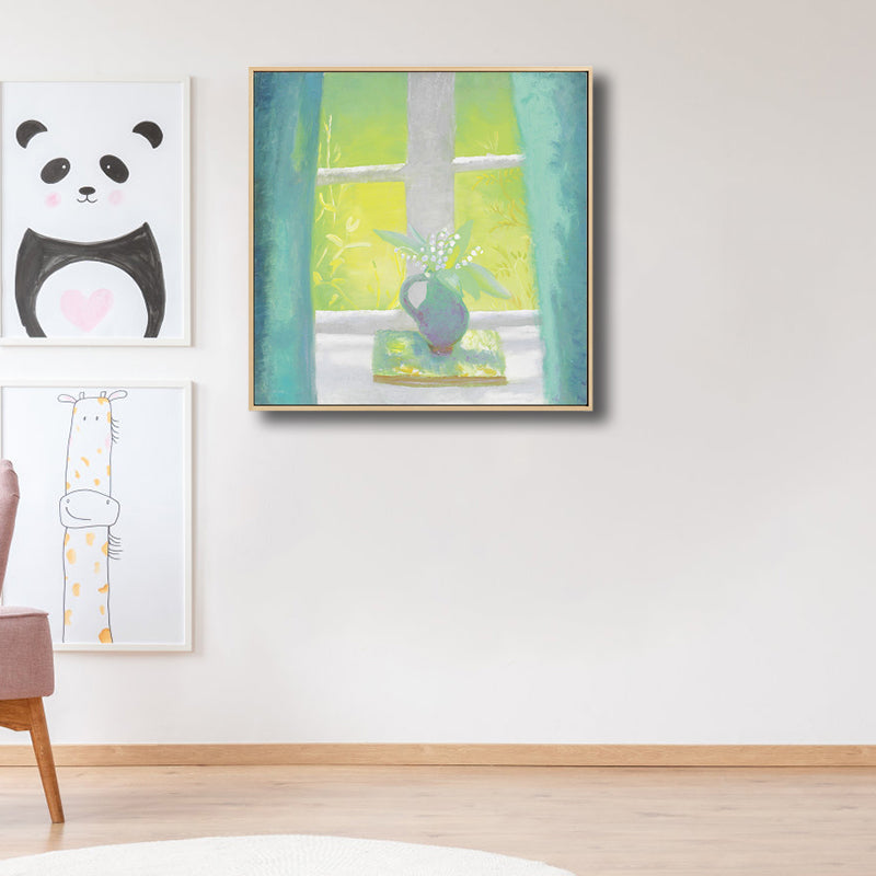 Farmhouse Canvas Wall Art Pastel Color Vase in the Window Painting for Family Room Clearhalo 'Art Gallery' 'Canvas Art' 'Country Art Gallery' 'French Country' 'Rustic' Arts' 1809797