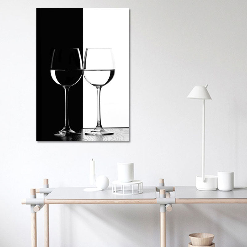 Wine Glasses Wall Art Modern Aesthetics Still Life Canvas Print in Dark Color for Kitchen Black Clearhalo 'Art Gallery' 'Canvas Art' 'Contemporary Art Gallery' 'Modern' Arts' 1809843