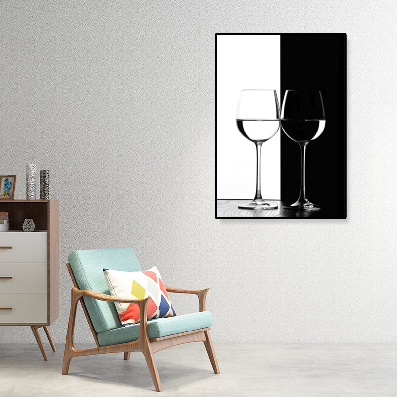 Wine Glasses Wall Art Modern Aesthetics Still Life Canvas Print in Dark Color for Kitchen White Clearhalo 'Art Gallery' 'Canvas Art' 'Contemporary Art Gallery' 'Modern' Arts' 1809850