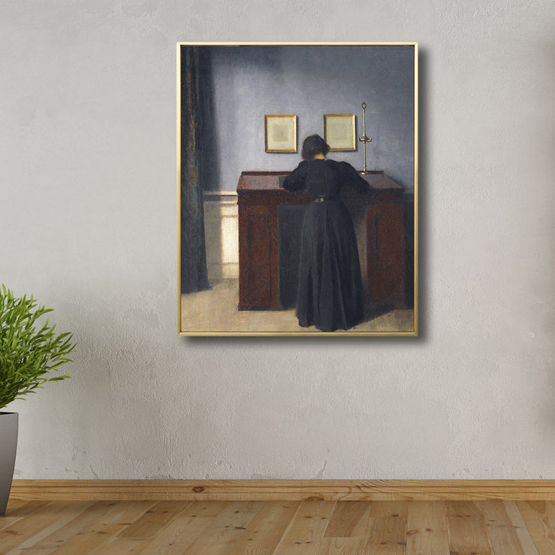 Renaissance Canvas Print Dark Color Painting Back of Woman Wall Art for Living Room Grey Clearhalo 'Arts' 'Canvas Art' 1809871