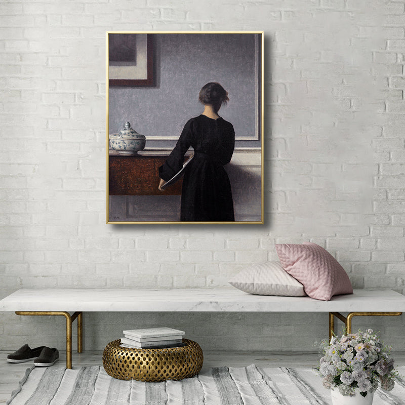 Renaissance Canvas Print Dark Color Painting Back of Woman Wall Art for Living Room Clearhalo 'Arts' 'Canvas Art' 1809879