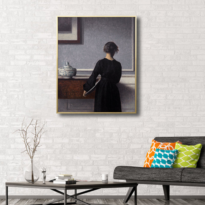 Renaissance Canvas Print Dark Color Painting Back of Woman Wall Art for Living Room Clearhalo 'Arts' 'Canvas Art' 1809880