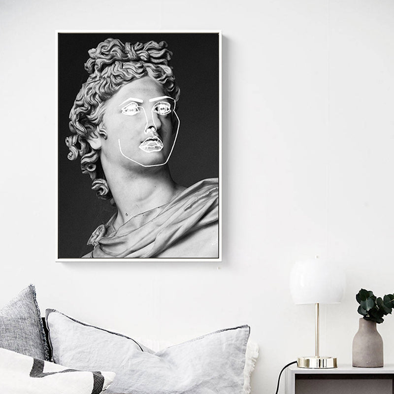 Grey Plaster Greek Statue Art Print Textured Modern Style Living Room Wall Decor