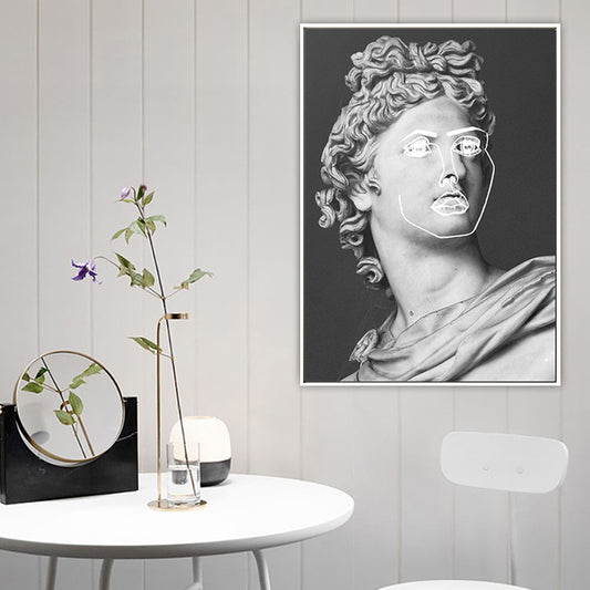 Grey Plaster Greek Statue Art Print Textured Modern Style Living Room Wall Decor