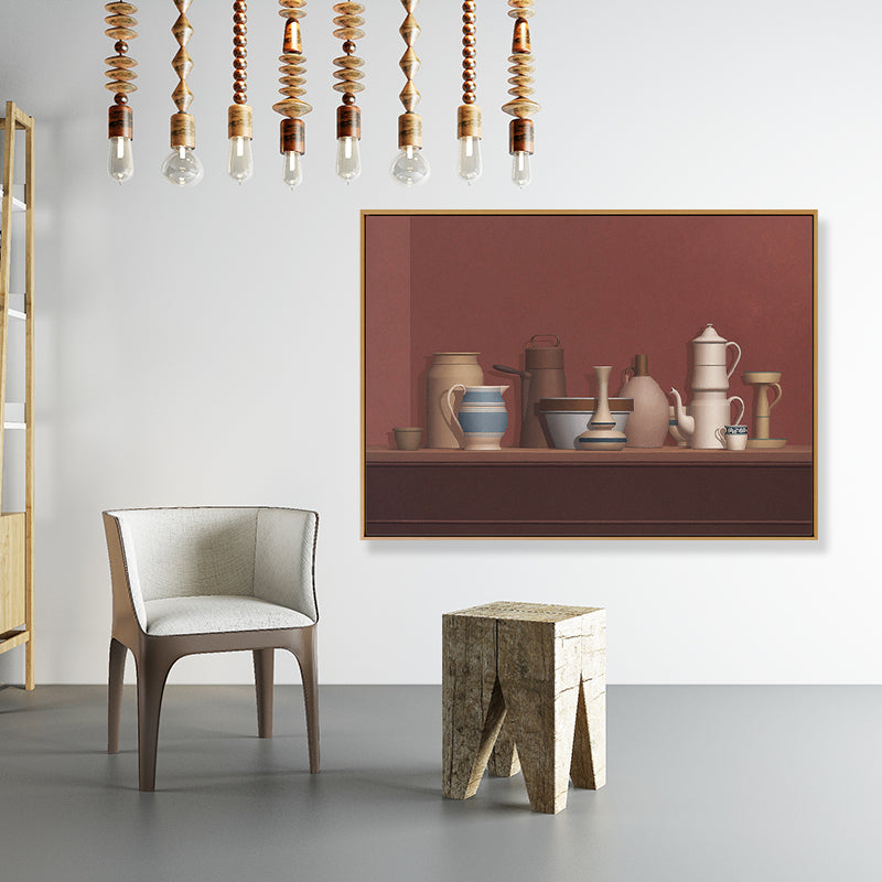 Dark Color Potteries Canvas Art Still Life Vintage Textured Painting for Dining Room Clearhalo 'Art Gallery' 'Canvas Art' 'Traditional' Arts' 1809933