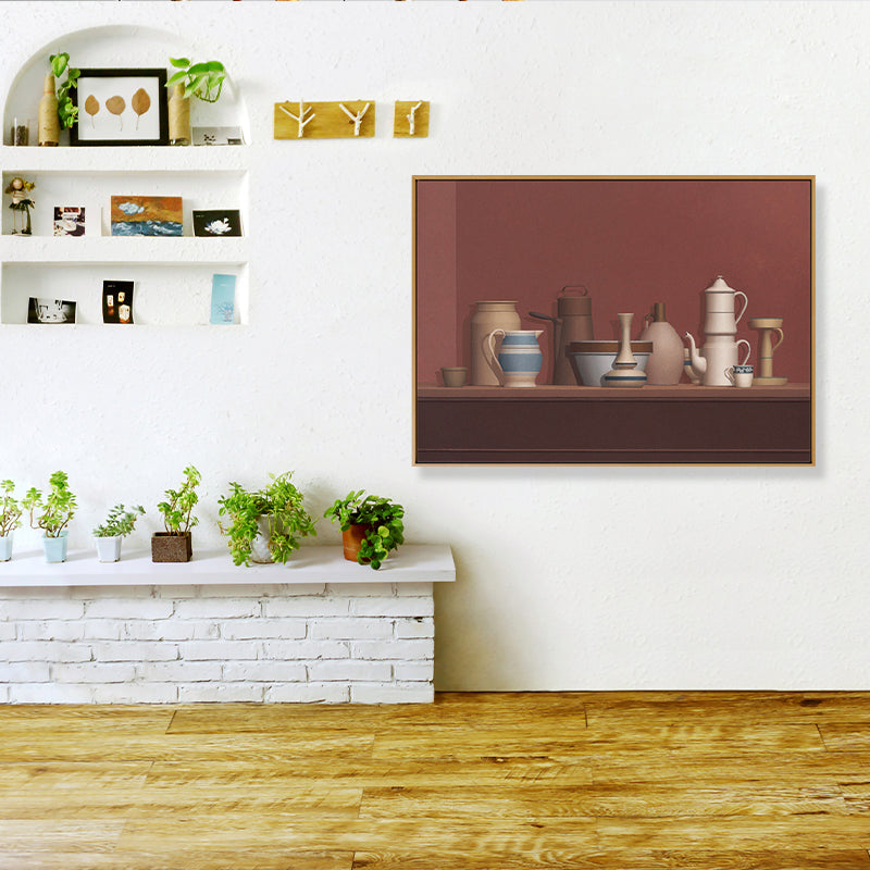 Dark Color Potteries Canvas Art Still Life Vintage Textured Painting for Dining Room Clearhalo 'Art Gallery' 'Canvas Art' 'Traditional' Arts' 1809934