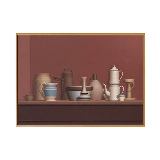 Dark Color Potteries Canvas Art Still Life Vintage Textured Painting for Dining Room Clearhalo 'Art Gallery' 'Canvas Art' 'Traditional' Arts' 1809935