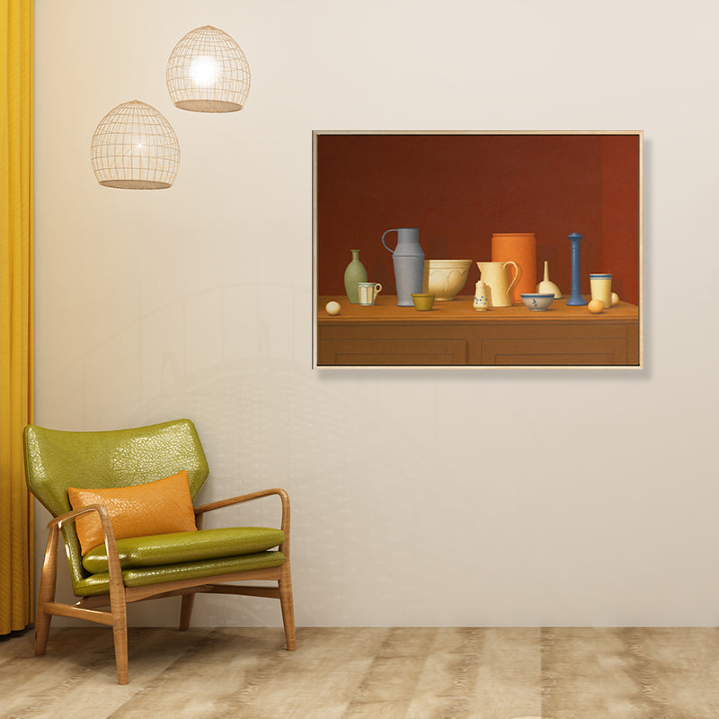 Dark Color Potteries Canvas Art Still Life Vintage Textured Painting for Dining Room Clearhalo 'Art Gallery' 'Canvas Art' 'Traditional' Arts' 1809940