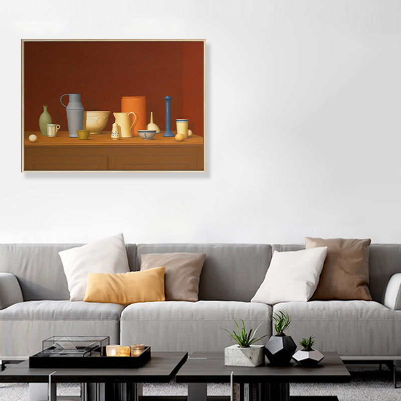 Dark Color Potteries Canvas Art Still Life Vintage Textured Painting for Dining Room Clearhalo 'Art Gallery' 'Canvas Art' 'Traditional' Arts' 1809941